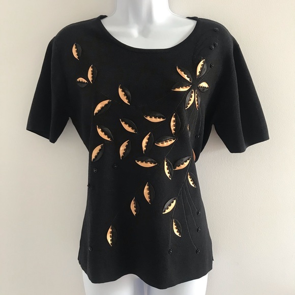 NWOT Marallis Collection Golden Black 3D Leaf Blouse Fall Autumn - Picture 6 of 16